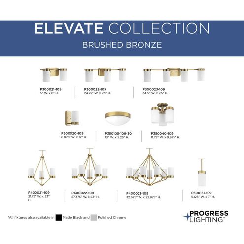 Elevate 3 Light 12 inch Brushed Bronze Flush Mount Ceiling Light, Design Series